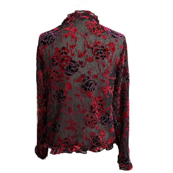 COLDWATER CREEK Sheer Velvet Burnout Ruffle Trim Floral Blouse Whimsigoth Small - Picture 5 of 14